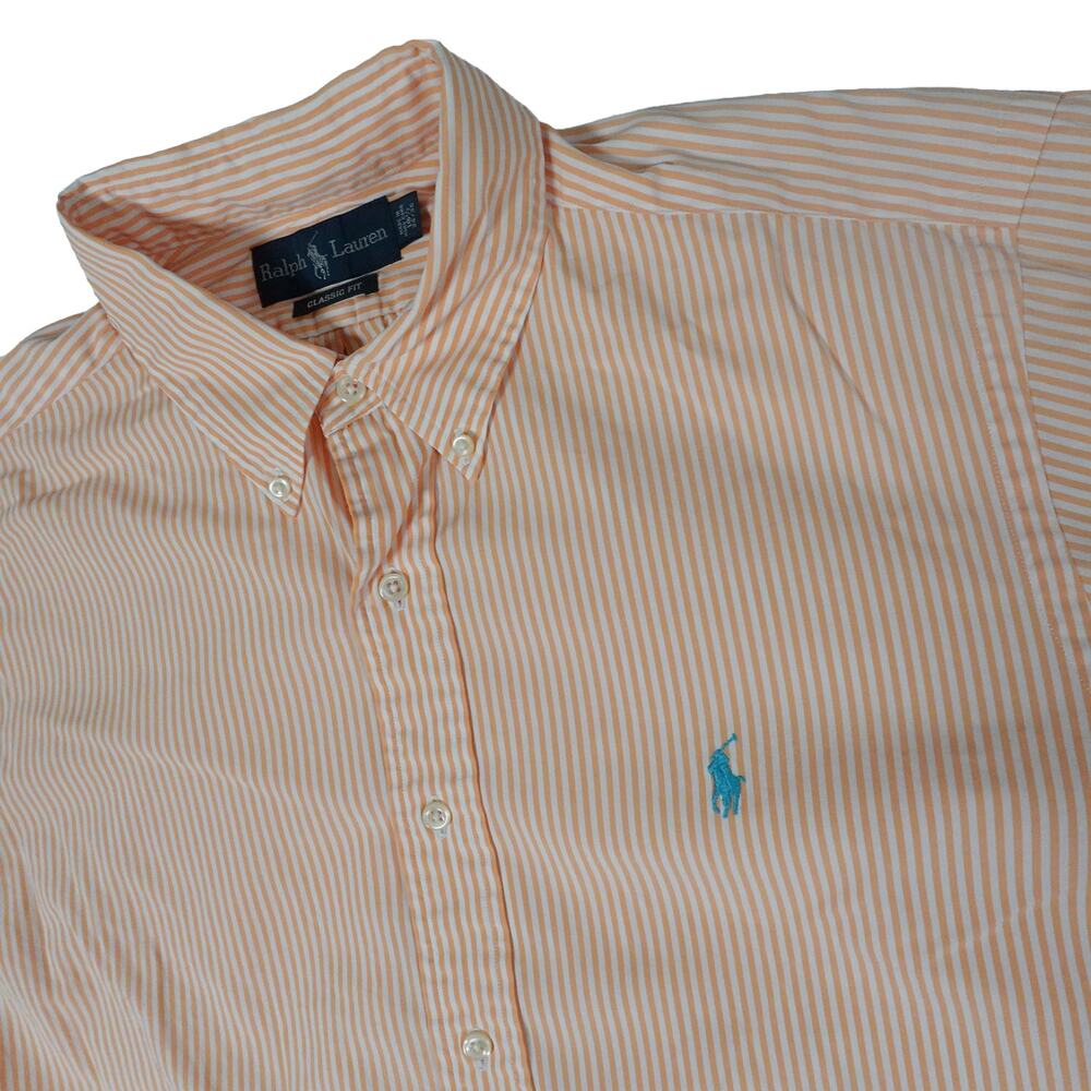 Ralph Lauren Vintage Orange Striped Button Up Shirt Mens Classic Fit 16.5 34 35